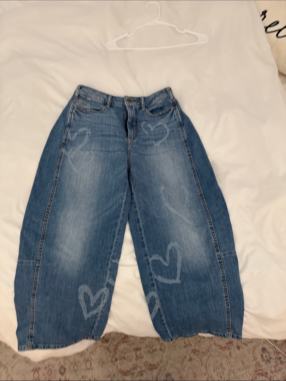 Pilcro Blue Barrel Jeans with Heart Print